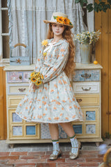 Green [Gardening Sunflower] Long Sleeves Print Ruffle Bowknot Sweet Elegant Lolita Dress - Product - 2