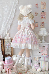 Ivory Cute Cat Print High Waisted Ruffle Bowknot Sweet Princess Lolita JSK Dress - Product - 11