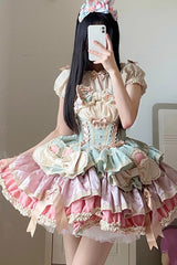 [Ribbon Dance] Multi-Layered Ruffle Bowknot Lace-Up Sweet Princess Lolita Dress 3 Colors - Product - 16