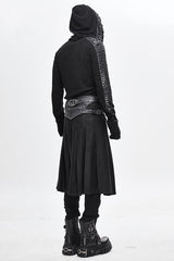 Black Punk Metallic Mist Textured Leather Waistband Grain Pleated Mens Kilts - Product - 5