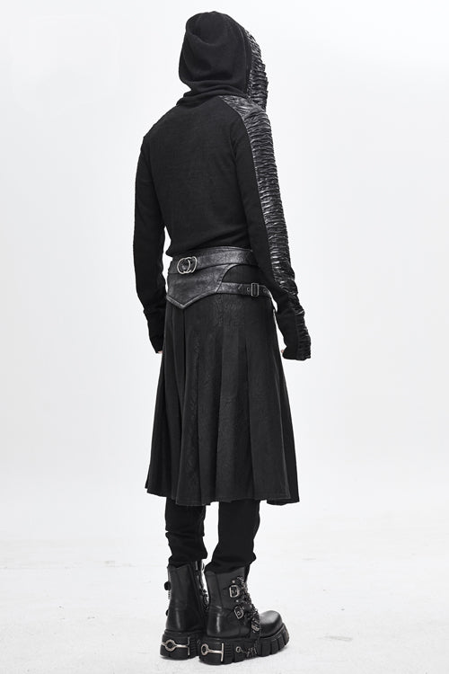 Black Punk Metallic Mist Textured Leather Waistband Grain Pleated Mens Kilts - Product - 5