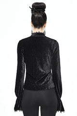 Black Pleated Velvet Trumpet Sleeves Womens Gothic Blouse - Product - 3