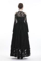 Black Off Shoulder Sheer Lace Long Trumpet Chiffon Sleeves Cut-Out Women's Gothic Capelet - Product - 15