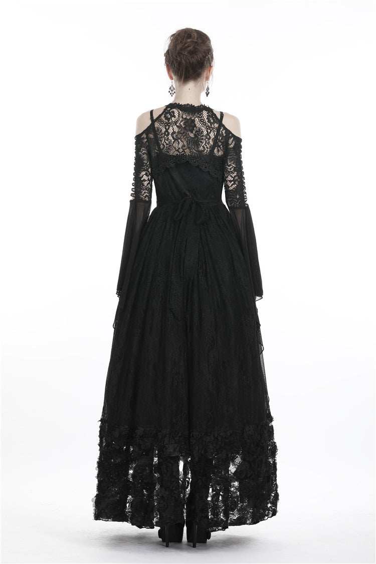 Black Off Shoulder Sheer Lace Long Trumpet Chiffon Sleeves Cut-Out Women's Gothic Capelet - Product - 15
