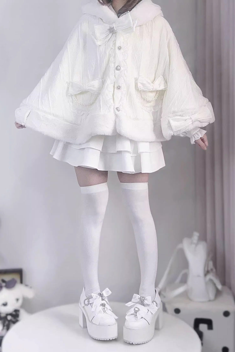Rabbit Ears Hooded Single Breasted Bowknot Sweet Lolita Cloak Coat 2 Colors - Product - 7