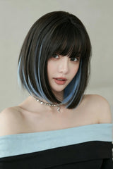Sky Blue/Black Highlight Natural Face-Framing Clavicle Bob Sweet Lolita Wig - Product - 2