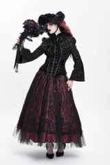 Black Lapel Collar Long Trumpet Sleeves Ruffle Lace-Up Zipper Women's Gothic Jacket - Product - 10