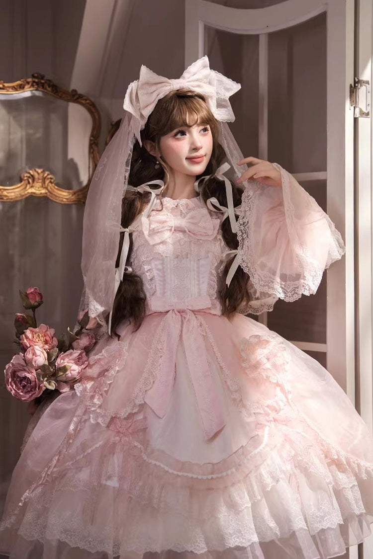 Pink [Candy Flavor] Square Collar Sleeveless Ruffled Bow Lace Sweet Gorgeous Lolita Jsk Dress - Product - 2