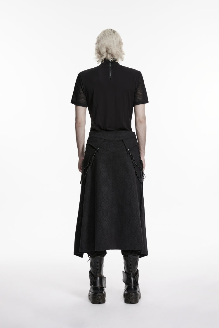 Black Printed Lace-Up Zippered Chain-Decorated Men's Punk Skirt - Product - 2