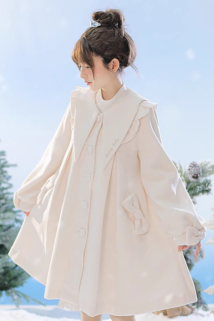 White Pointed Collar Long Sleeves Bowknot Sweet Lolita Coat - Product - 2