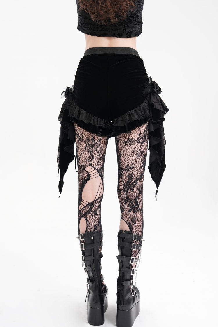 Black Plumed Ruffle Mesh Women's Gothic Shorts - Product - 8
