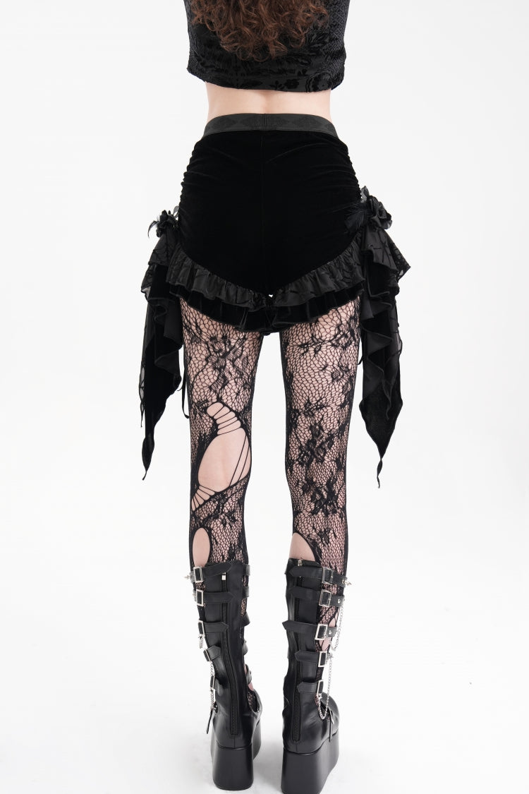 Black Plumed Ruffle Mesh Women's Gothic Shorts - Product - 8