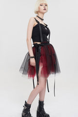 Black/Red Punk Mesh Ruffles Rock Women's Short Skirt - Product - 5