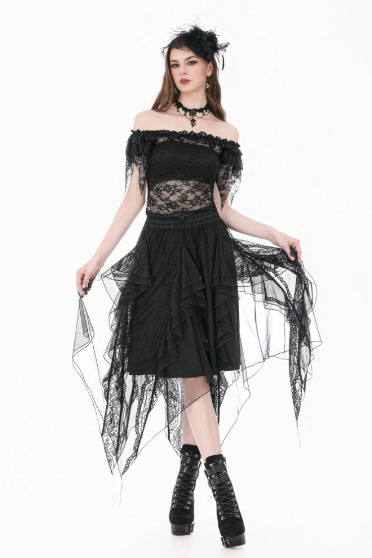 Black Off Shoulder Floral Sheer Lace Women's Gothic Top - Product - 10