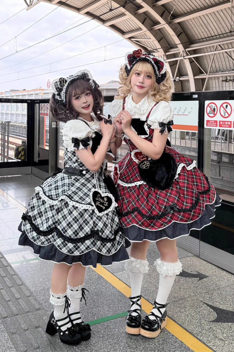 Red [Shibuya Sweetheart] Sleeveless Plaid Print Ruffle Bowknot Sweet Lolita Jsk Dress (Plus Size Support) - Product - 6