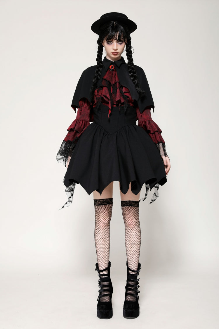 Black/Red Bat Collar Diamond Bat-Shaped Women's Gothic Capelet - Product - 6