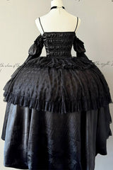 Black/Red [Blood Feast] Halloween Off Shoulder Jacquard Ruffled Lace-Up Gothic Elegant Lolita Jsk Dress - Product - 3
