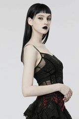 Black Sleeveless Lace Slim Sheer Womens Gothic Sling Vest - Product - 2