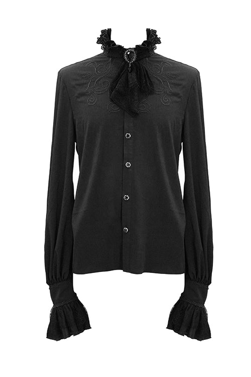 Black Chiffon Embroidered Long Sleeves Mens Gothic Blouse - Product - 4