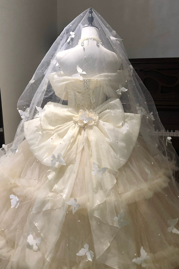 White [Pure White Oath] Sleeveless Multi-Layered Ruffled Hanayome Lace Sweet Elegant Princess Lolita Dress - Product - 8