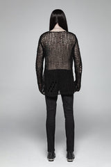 Black Casual Ripped Pullover Men's Steam Punk Sweater - Product - 4