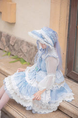 Multi-layer Sleeveless Undine's Tears Print Ruffle Hanayome Bowknot Sweet Lolita Jsk Dress 2 Colors - Product - 5