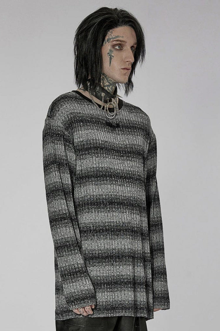 Round Collar Long Sleeves Striped Print Men's Steampunk Sweater 2 Colors - Product - 2