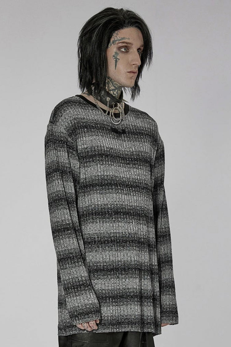 Round Collar Long Sleeves Striped Print Men's Steampunk Sweater 2 Colors - Product - 2