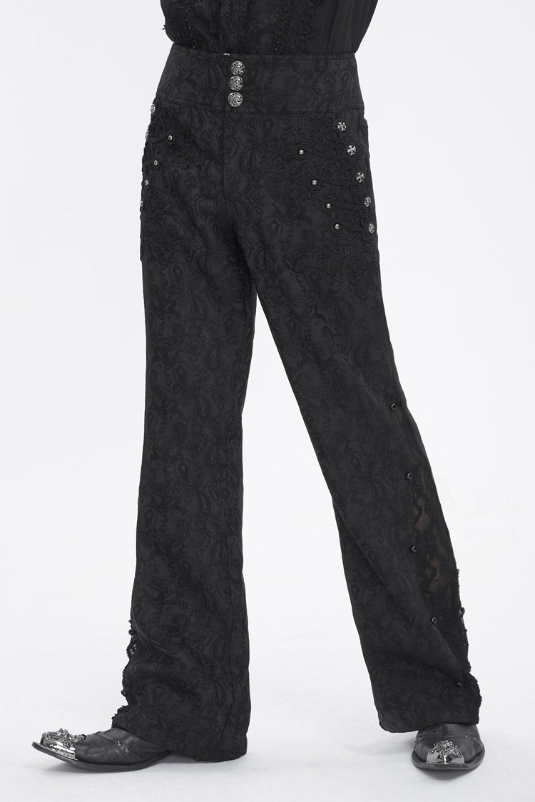 Black Jacquard Embroidery Men's Gothic Pants - Product - 2