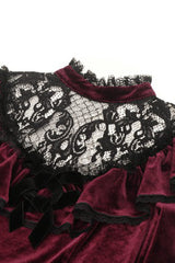 Red Long Sleeves Crochet Velvet Dress Women's Gothic Graduation Dress - Product - 17