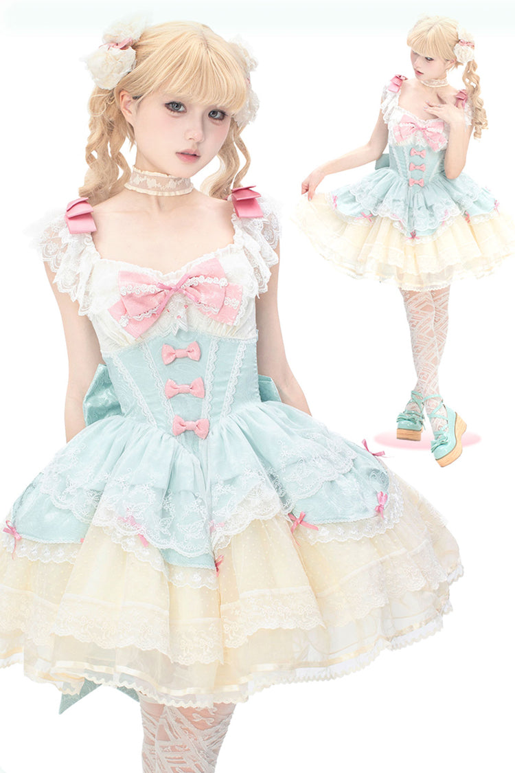 Mint Green [Parfait Romance] Sleeveless Ruffle Bowknot Lace Sweet Elegant Ballet Lolita Jsk Dress - Product - 5