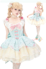Mint Green [Parfait Romance] Sleeveless Ruffle Bowknot Lace Sweet Elegant Ballet Lolita Jsk Dress - Product - 5