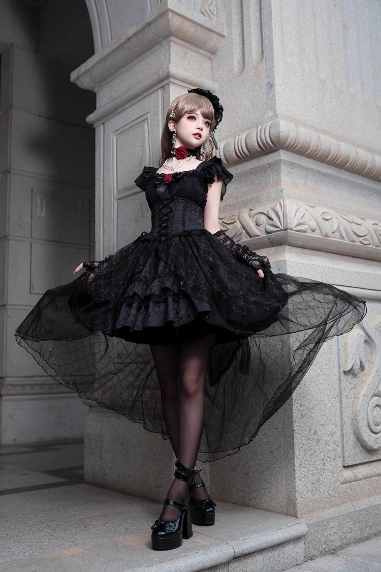 Black Elegant Bride Gorgeous Tea Party Gothic Lolita Tiered Dress - Product - 4
