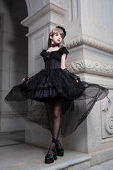 Black Elegant Bride Gorgeous Tea Party Gothic Lolita Tiered Dress - Product - 4