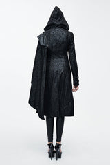 Black Punk Hooded One Side Shawl Gothic Pattern Womens Leather Long Coat - Product - 4