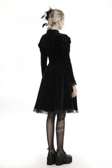Black Lace Long Puff Sleeves Women's Gothic Velet Dress - Product - 4