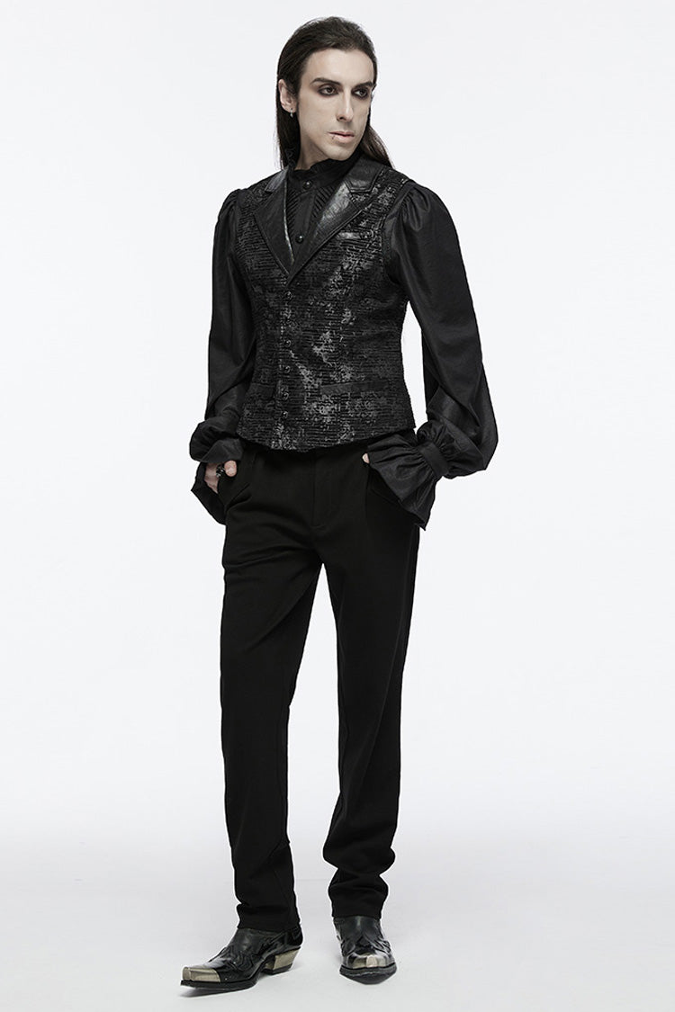 Black V Collar Sleeveless Print Skull Buckle Men's Gothic Vest - Product - 4