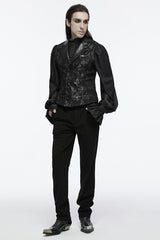 Black V Collar Sleeveless Print Skull Buckle Men's Gothic Vest - Product - 4