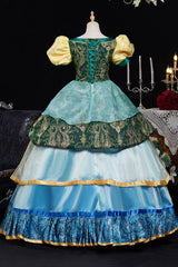Blue/Green Square Collar Short Lantern Sleeves Multi-Layered Ruffled Embroidered Lace Gothic Vintage Princess Palace Lolita Victorian Dress - Product - 3