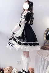 White/Black Hime Sleeves Multi-layer Ruffle Cardigan Bowknot Gothic Princess Lolita Dress - Product - 4