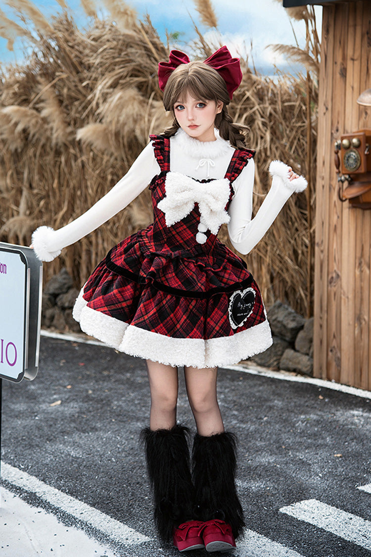 [Letters & Poems · Snowy Night Serenade] Triple-Layered Print Ruffle Bowknot Sweet Lolita Jsk Dress Set 2 Colors - Product - 11