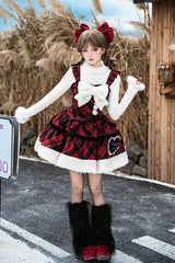 [Letters & Poems · Snowy Night Serenade] Triple-Layered Print Ruffle Bowknot Sweet Lolita Jsk Dress Set 2 Colors - Product - 11