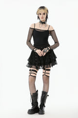 Black Off Shoulder Long Sleeves Mesh Women's Gothic Versatile Top - Product - 7