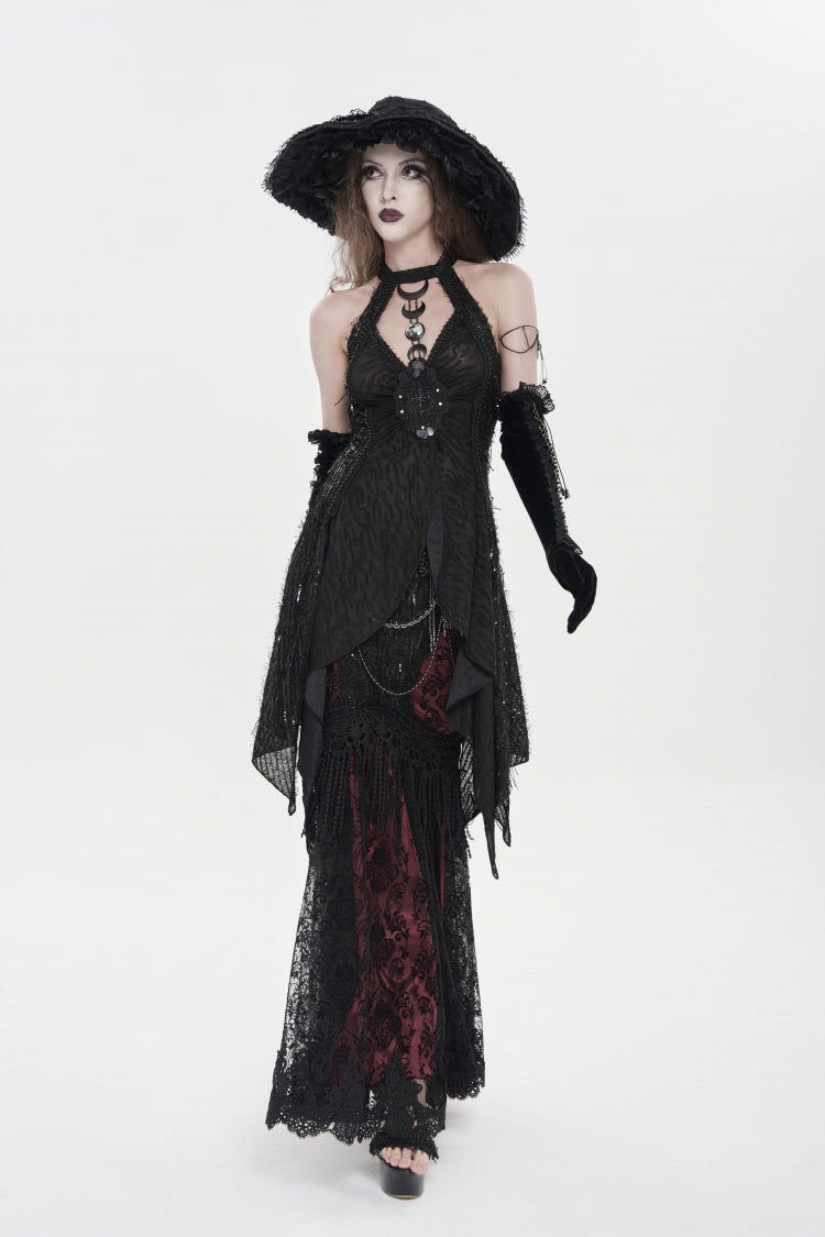 ブラックホルターネックノースリーブカットアウトスリムレディースゴシックタンクトップ 商品画像