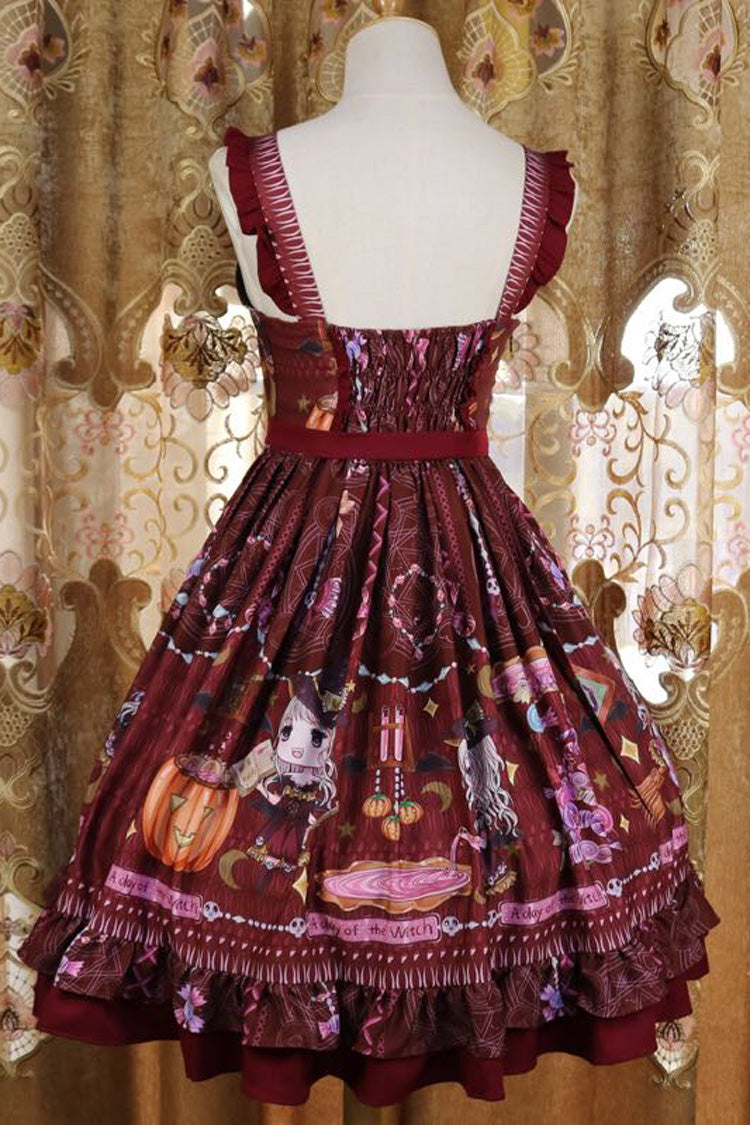 Red [Little Witch] Sleeveless Print Ruffle Bowknot Sweet Elegant Lolita Jsk Dress - Product - 4