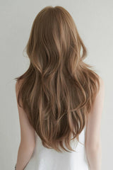 Milky Coffee Korean Style High-Layered Long Wavy Sweet Lolita Wig with Air Bangs - Product - 3