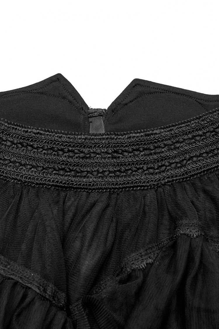 Heart Embroidery Skull Pendant Zipper Irregular Mesh Women's Gothic Skirt 2 Colors - Product - 14