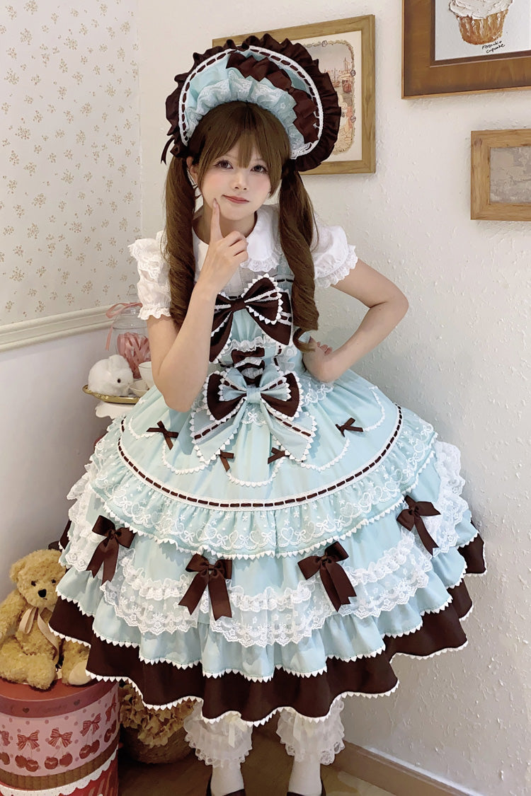 Mint Chocolate [Fondant Cake] Sleeveless Multi-Layered Ruffle Bowknot Lace Sweet Lolita Jsk Dress - Product - 7