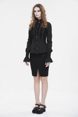 Black Stand Collar Ruffled Long Sleeves Women's Gothic Shirt - Product - 5