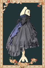 [Lilith’s Cage] Sleeveless Print Ruffle Bowknot Lace-Up Gothic Elegant Lolita Jsk Dress 2 Colors - Product - 14